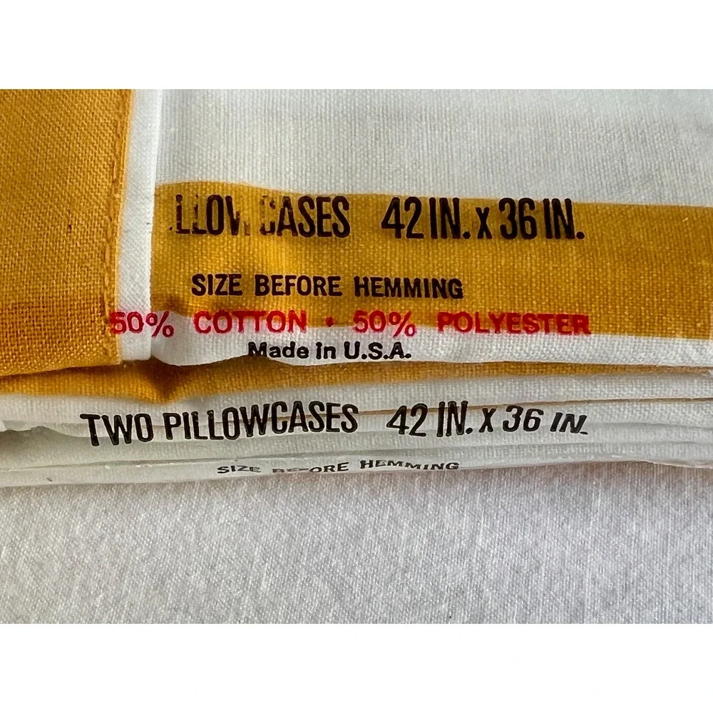 Vintage Cannon Monticello Striped Pillowcases Gold Green White Set of 2 NOS USA